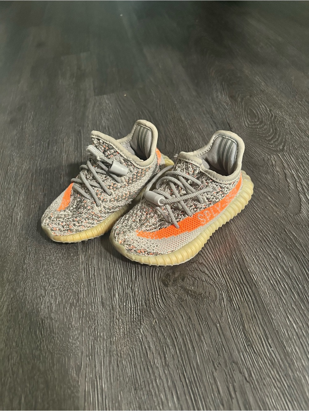 Kids Authentic Yeezy Sneakers in Gray with Orange Stripe